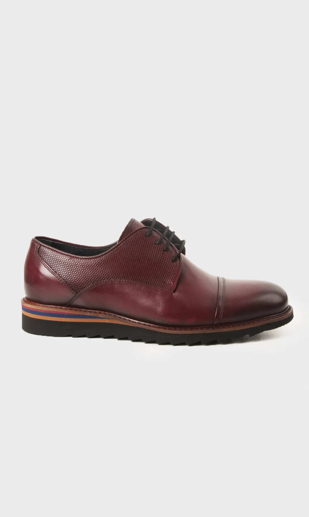 Casual 100% Genuine Leather Burgundy Cap Toe Lace-Up Shoes