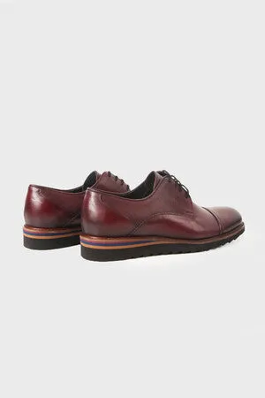 Casual 100% Genuine Leather Burgundy Cap Toe Lace-Up Shoes