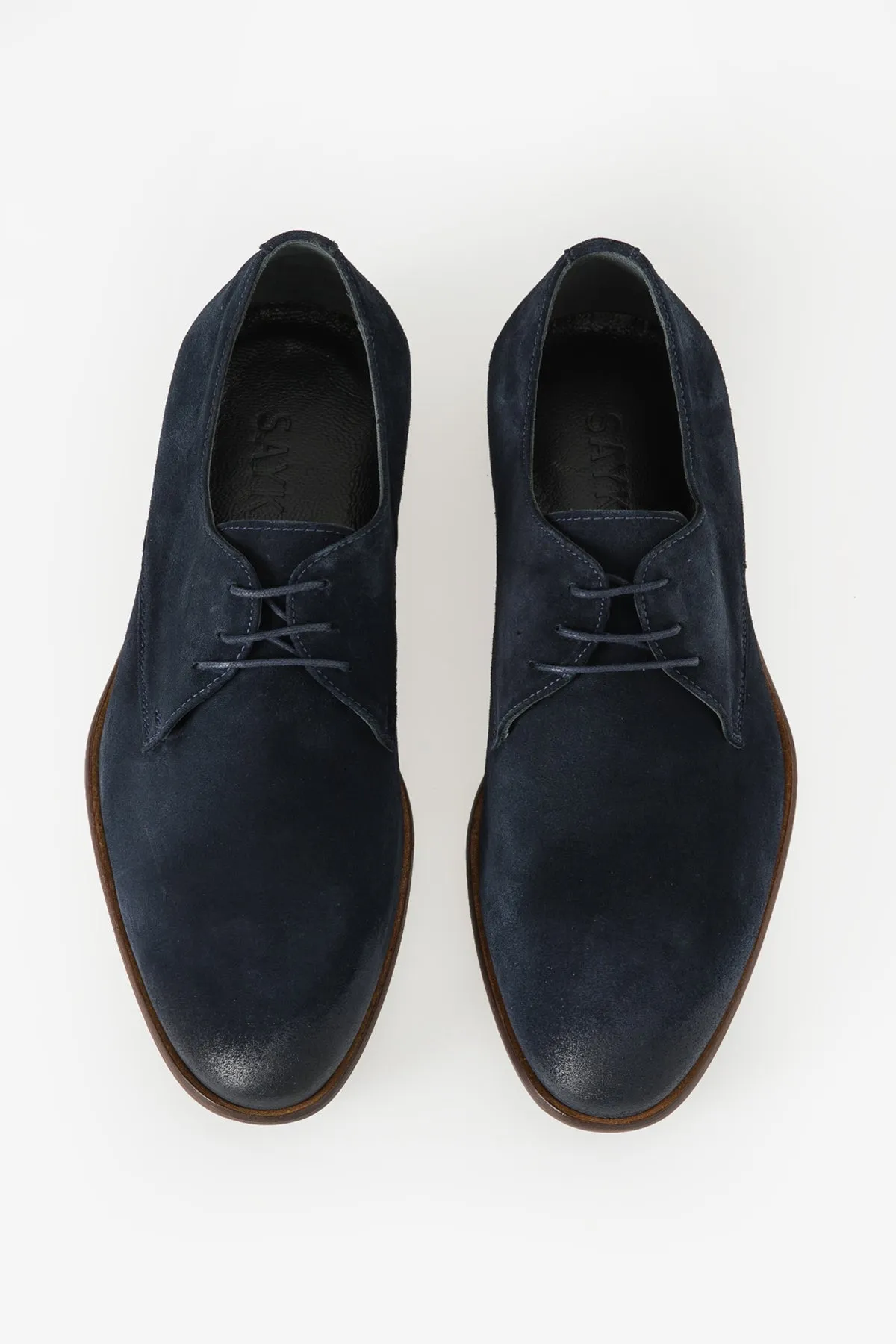 Casual Suede 100% Genuine Leather Navy Lace-Up Shoes