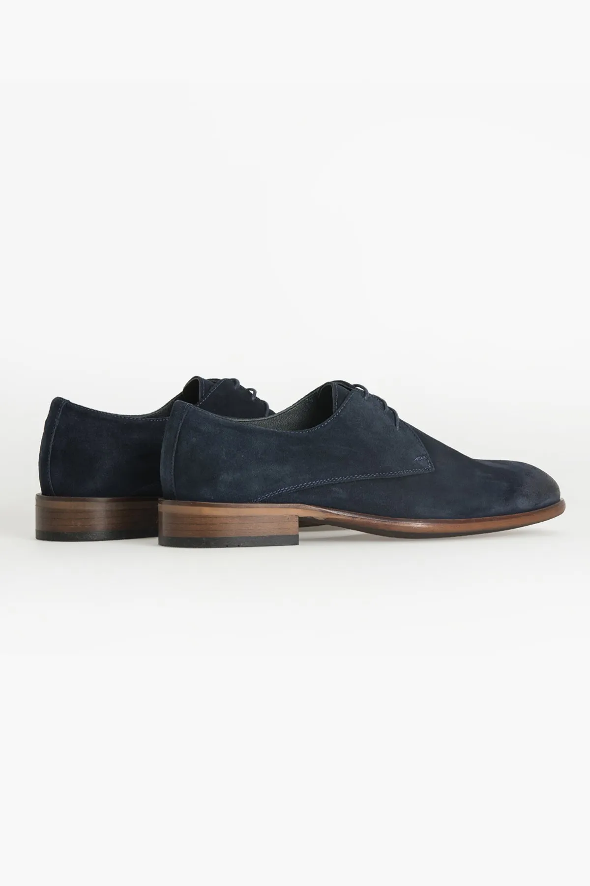 Casual Suede 100% Genuine Leather Navy Lace-Up Shoes