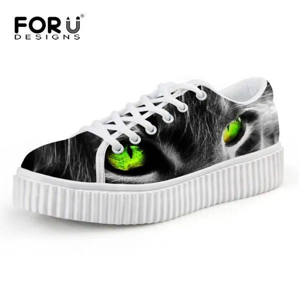 Casual Women Flats Shoes Cute Animal Cat Print Women Creepers Shoes Lace Up Female Ladies Spring Walking Shoes chaussure femme