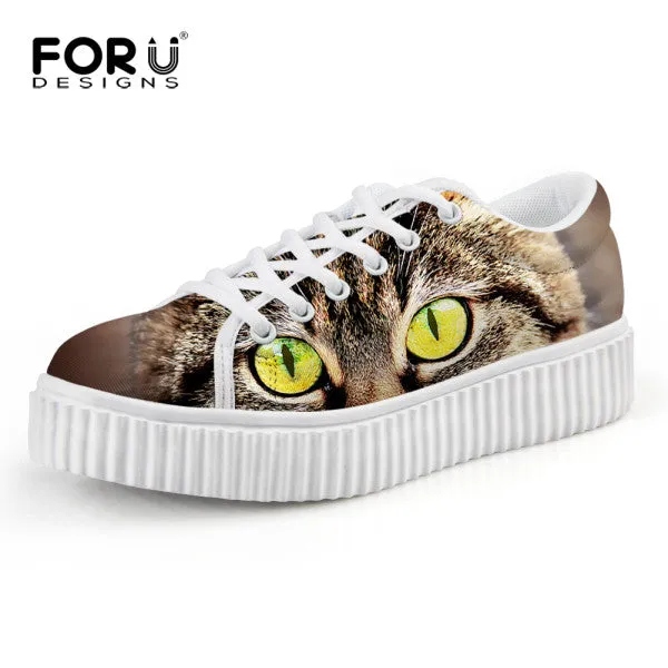 Casual Women Flats Shoes Cute Animal Cat Print Women Creepers Shoes Lace Up Female Ladies Spring Walking Shoes chaussure femme