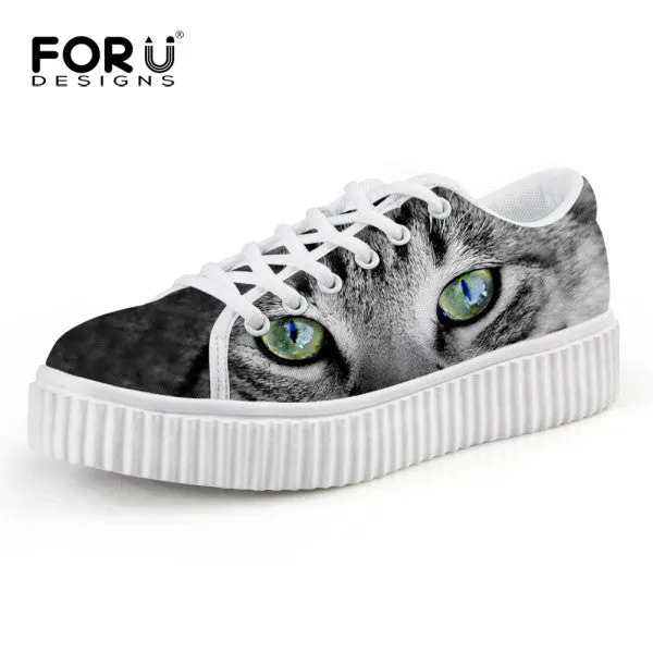 Casual Women Flats Shoes Cute Animal Cat Print Women Creepers Shoes Lace Up Female Ladies Spring Walking Shoes chaussure femme