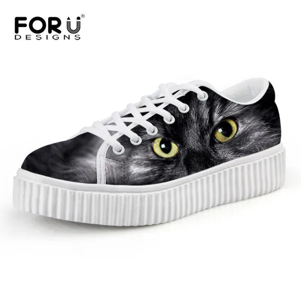 Casual Women Flats Shoes Cute Animal Cat Print Women Creepers Shoes Lace Up Female Ladies Spring Walking Shoes chaussure femme