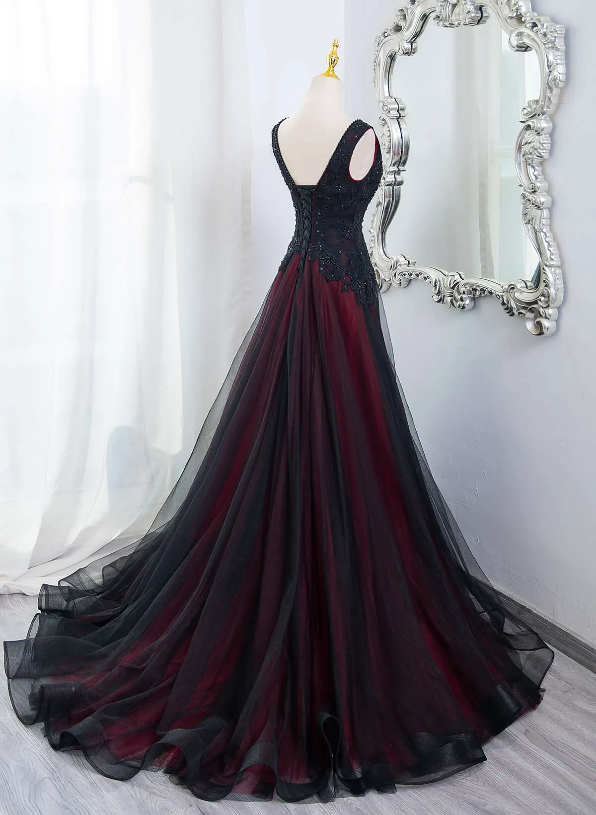 Charming Black and Red Long Formal Dress, Black and Red Evening Dress Prom Dress