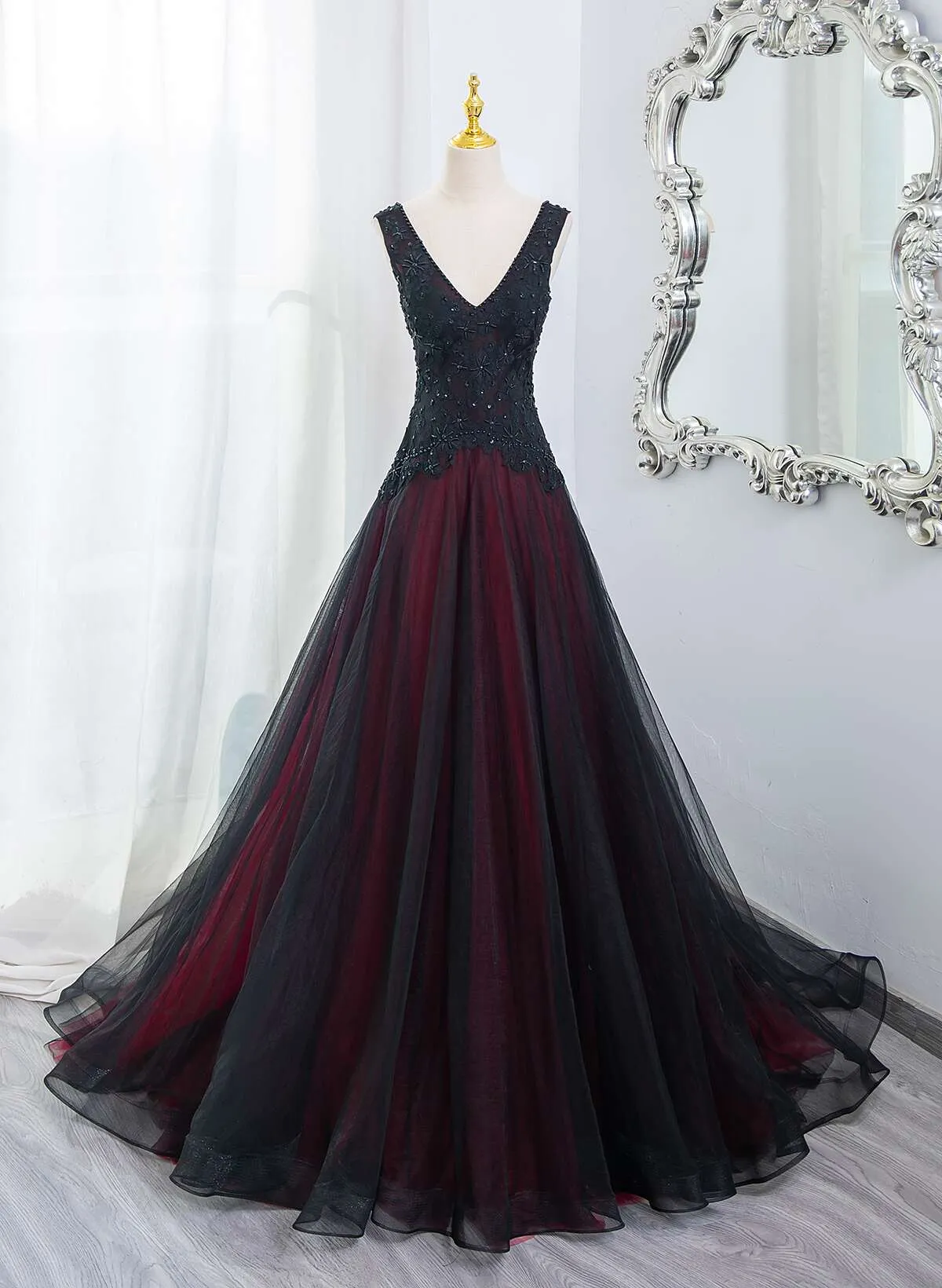 Charming Black and Red Long Formal Dress, Black and Red Evening Dress Prom Dress