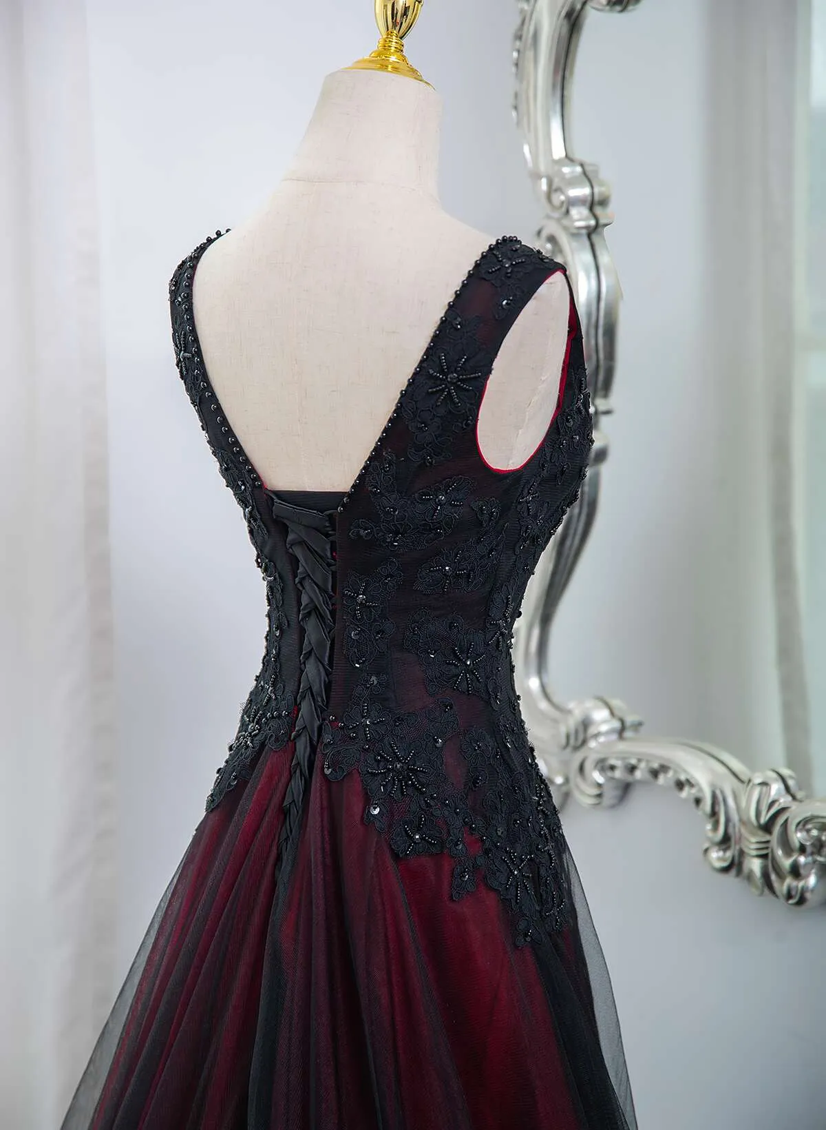 Charming Black and Red Long Formal Dress, Black and Red Evening Dress Prom Dress