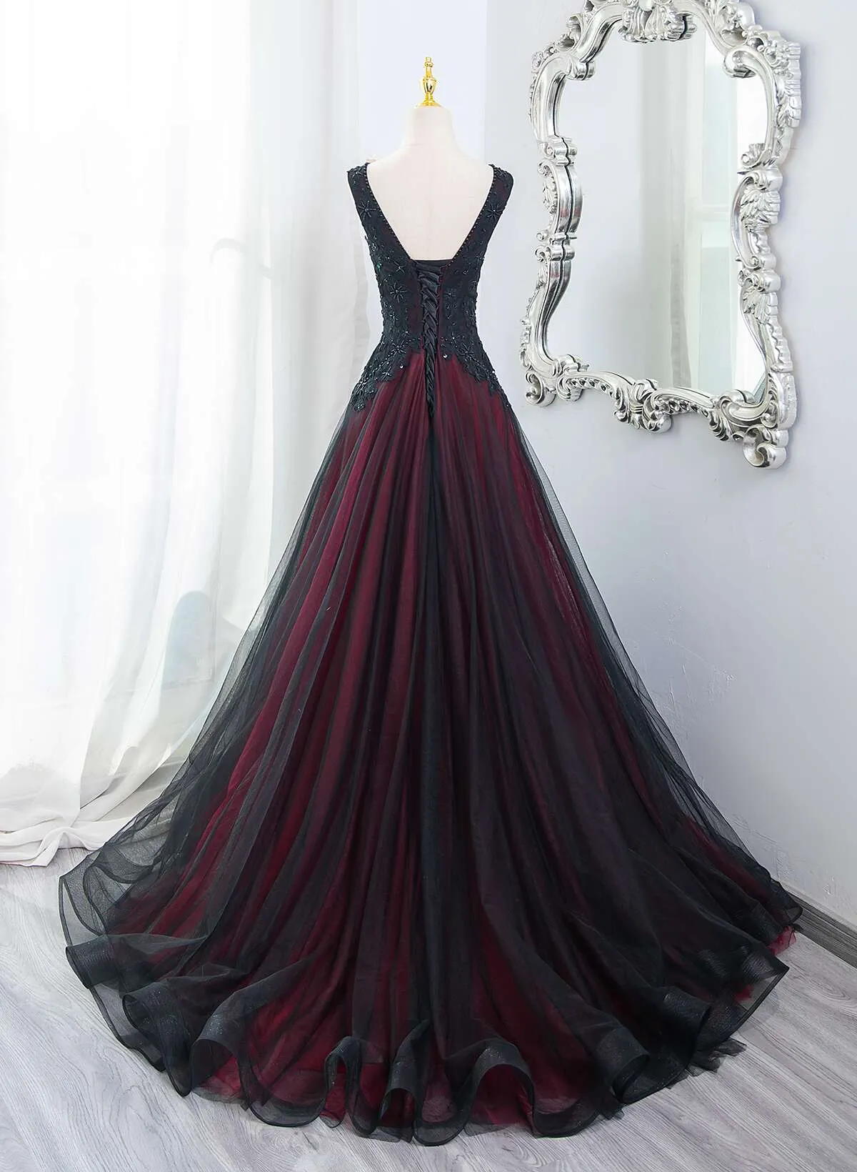 Charming Black and Red Long Formal Dress, Black and Red Evening Dress Prom Dress