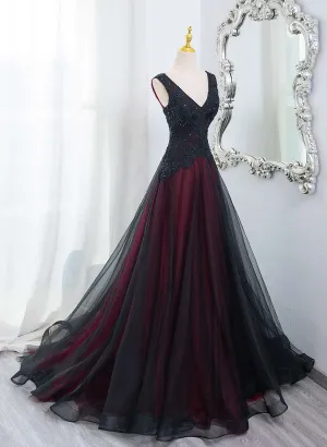 Charming Black and Red Long Formal Dress, Black and Red Evening Dress Prom Dress