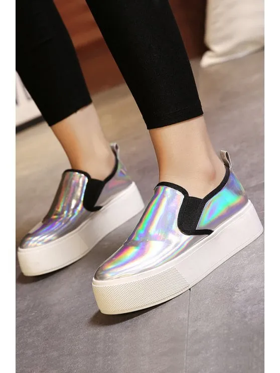 Chic Metallic Color Elastic Round Toe Platform Shoes