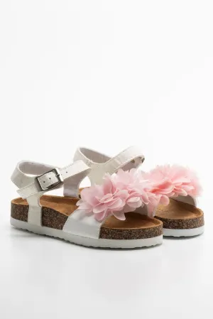 Chiffon Flower Sandal White