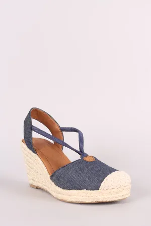 City Classified Denim Round Toe Espadrille Platform Wedge