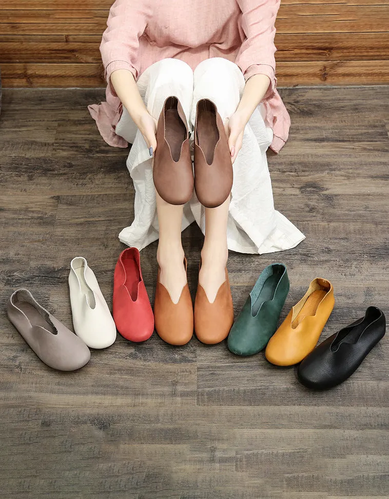 Comfortable Soft Leather Retro Flat Shoes 35-43