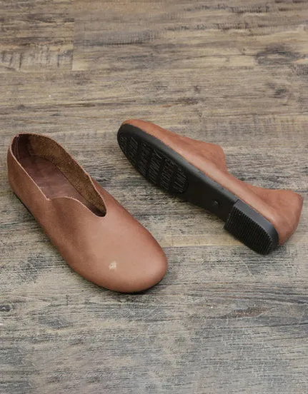 Comfortable Soft Leather Retro Flat Shoes 35-43