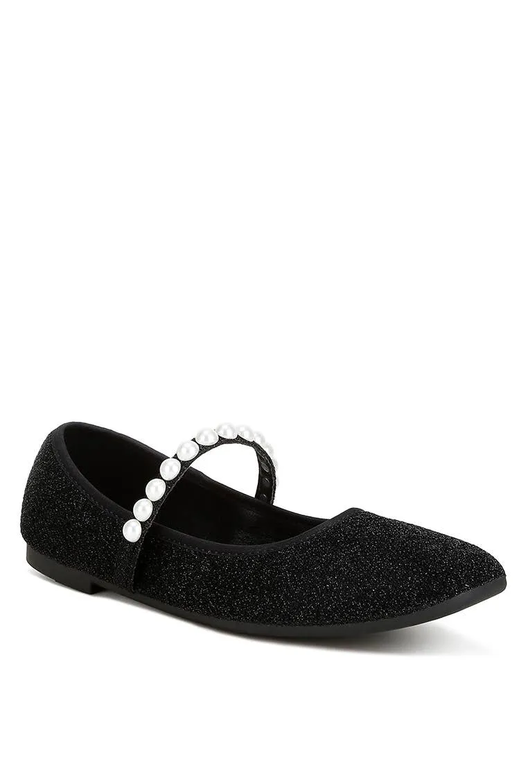 Corphee Pearl Strapped Glitter Ballerinas