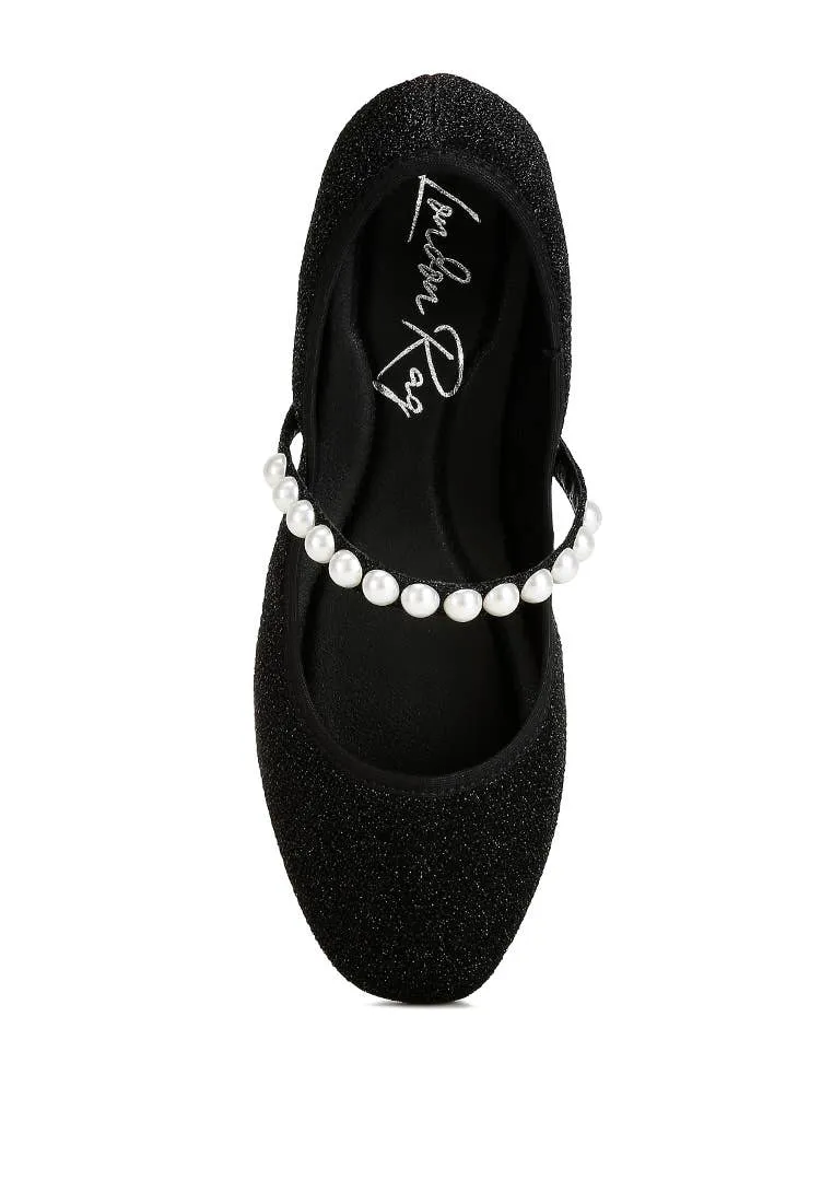 Corphee Pearl Strapped Glitter Ballerinas