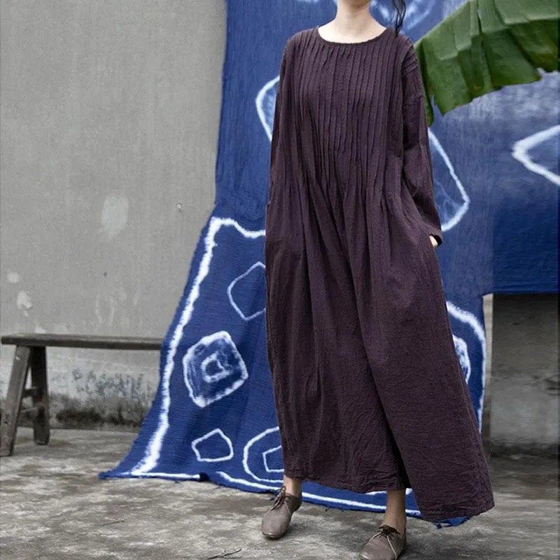 Cotton Linen Pleated Maxi Dress | Lotus