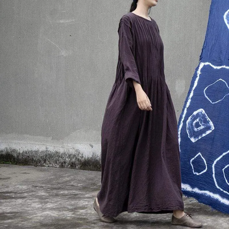 Cotton Linen Pleated Maxi Dress | Lotus