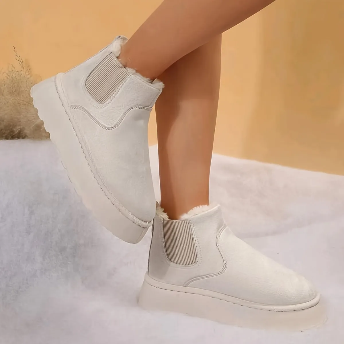 Cozy Plush Lined Womens Platform Ankle Boots for Casual Comfort