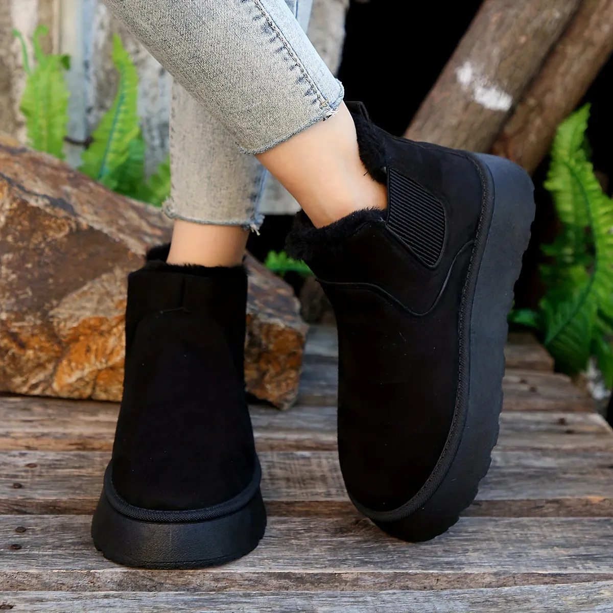 Cozy Plush Lined Womens Platform Ankle Boots for Casual Comfort