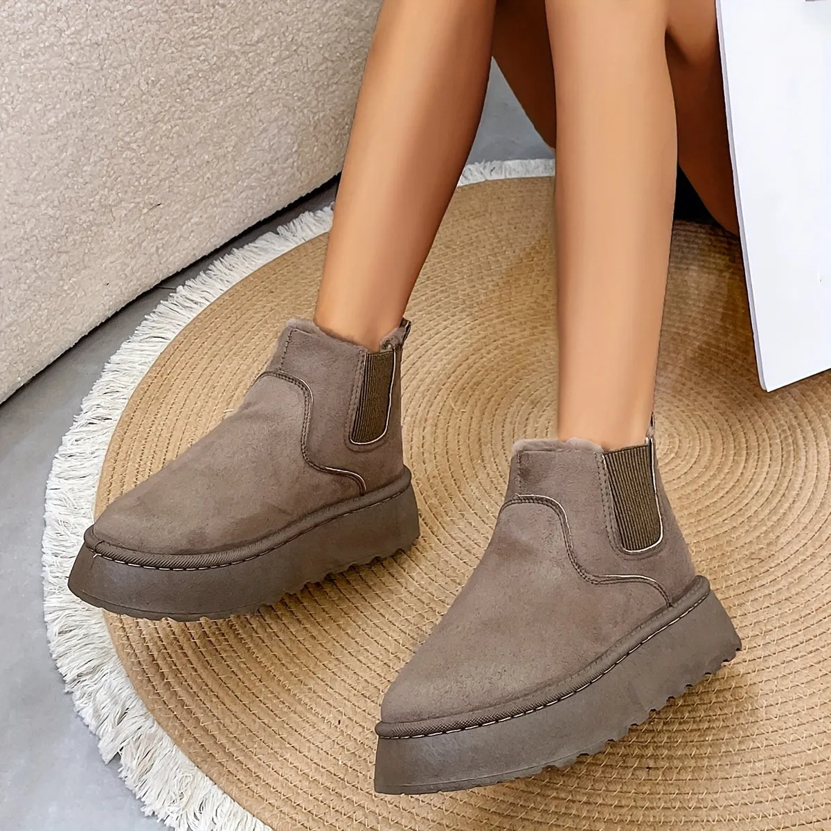 Cozy Plush Lined Womens Platform Ankle Boots for Casual Comfort