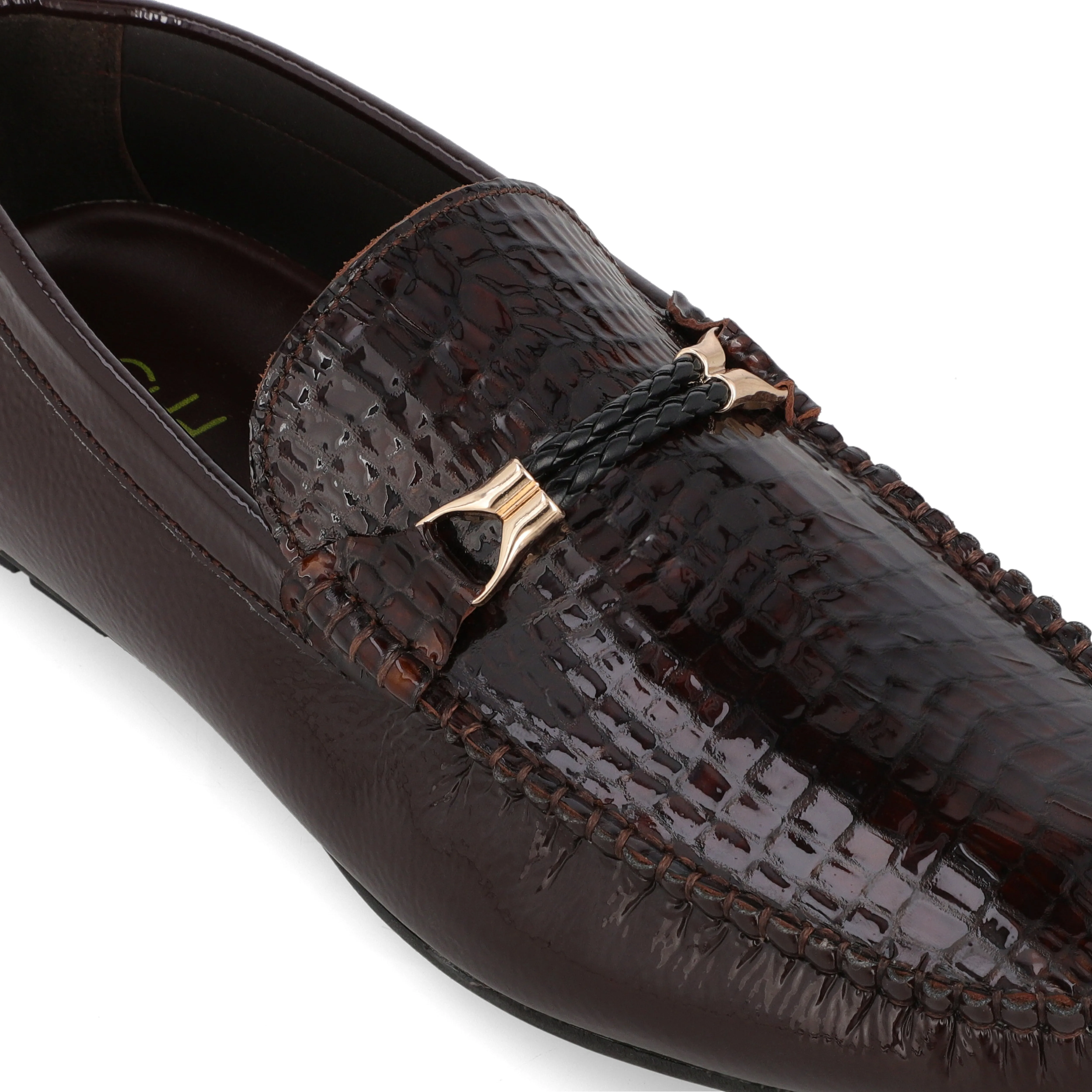 Crocodile Embossed Twisted rope Moccasins