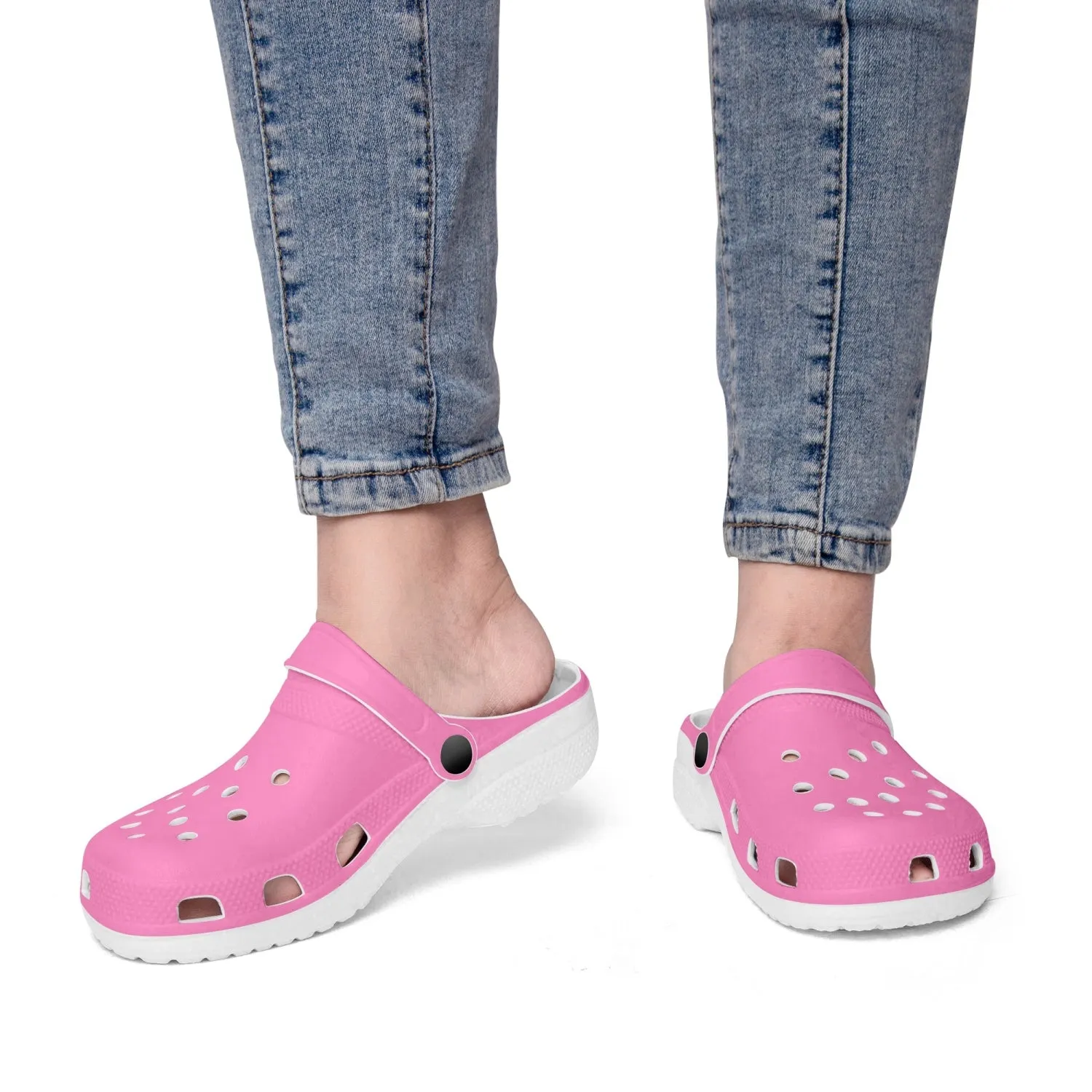 Cute Pink Color Unisex Clogs, Best Solid Pastel Pink Color Unisex Classic Lightweight Best Sandals For Men or Women