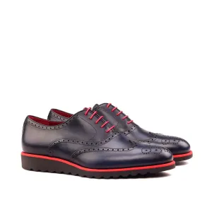 DapperFam Aeron in Navy Men's Italian Leather Full Brogue