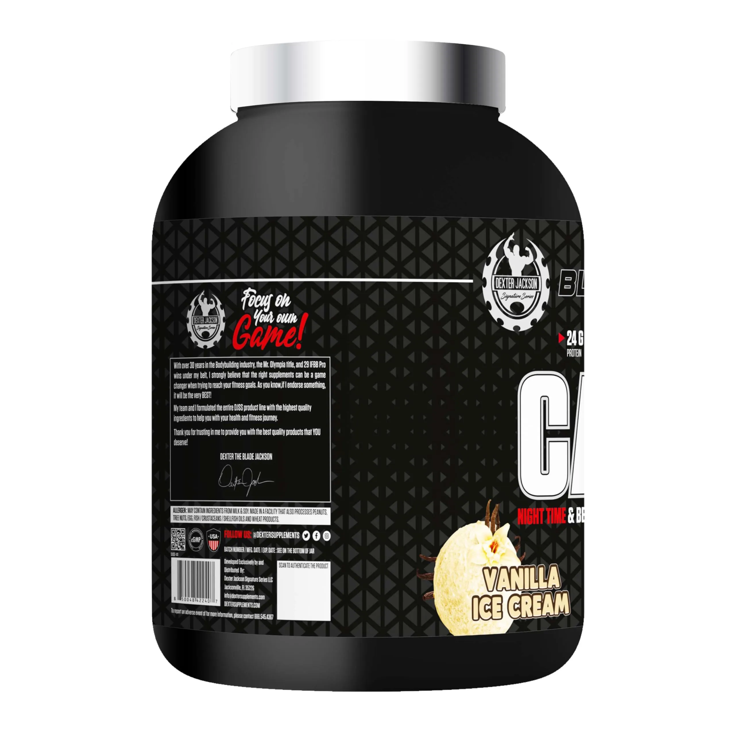 Dexter Jackson Black Series Casein Protein | Night-time & Between Meals Muscle Recovery | Vanilla Ice Cream | 5 lbs (2272g) | 69 Servings | Slow-Release Protein Blend for Optimal Repair