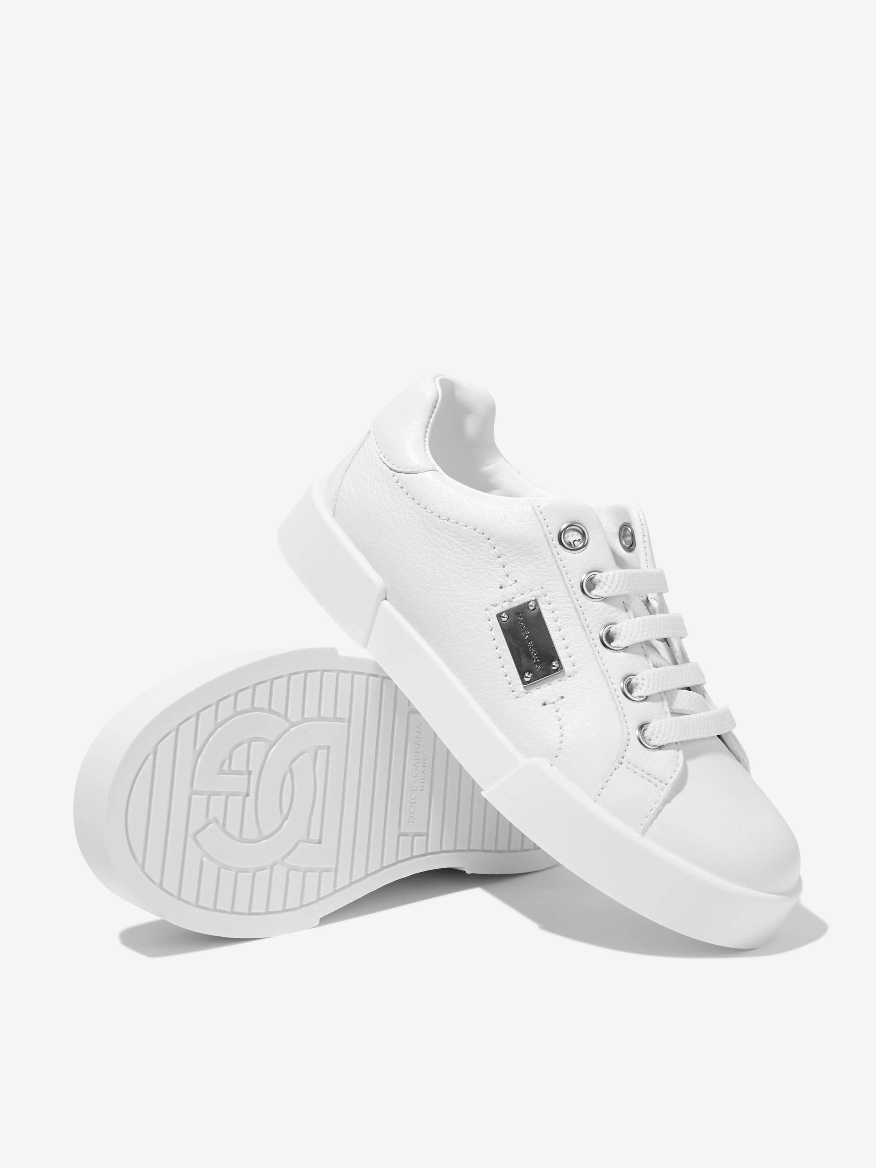 Dolce & Gabbana Kids Leather Lace Up Trainers in White