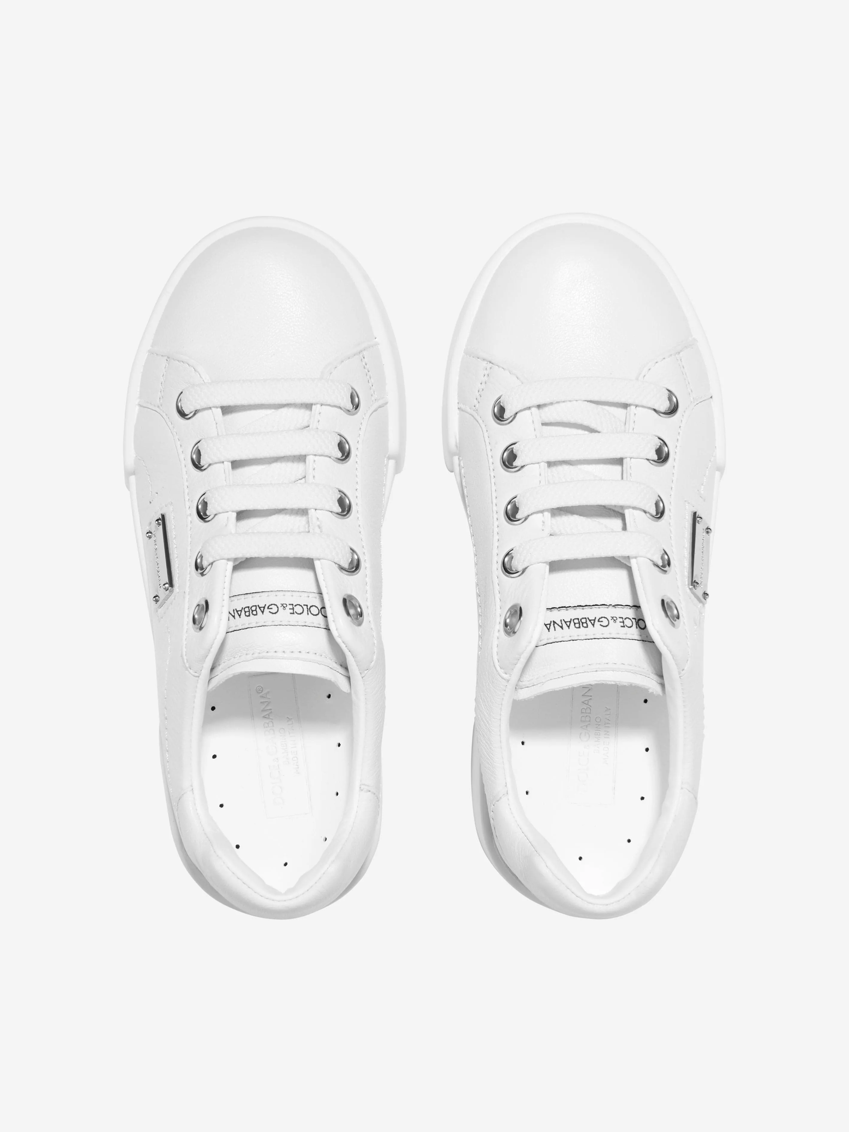 Dolce & Gabbana Kids Leather Lace Up Trainers in White