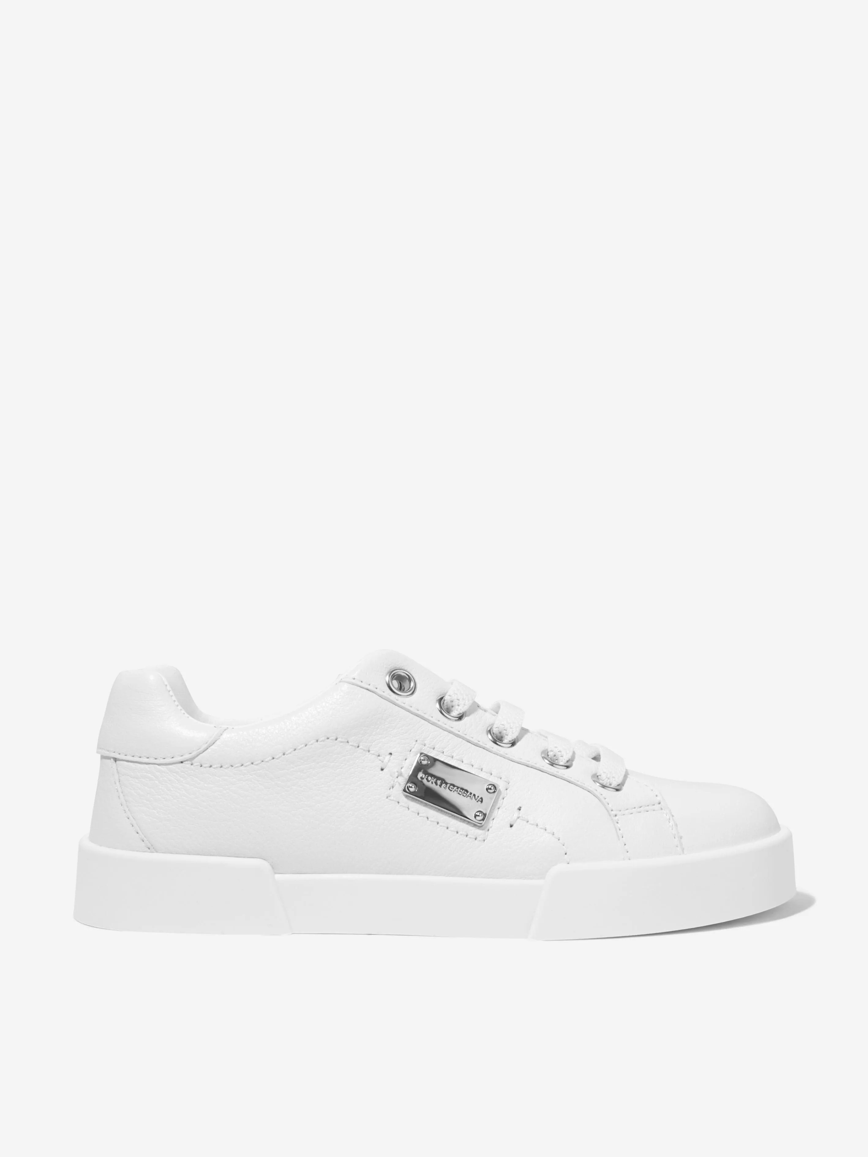 Dolce & Gabbana Kids Leather Lace Up Trainers in White