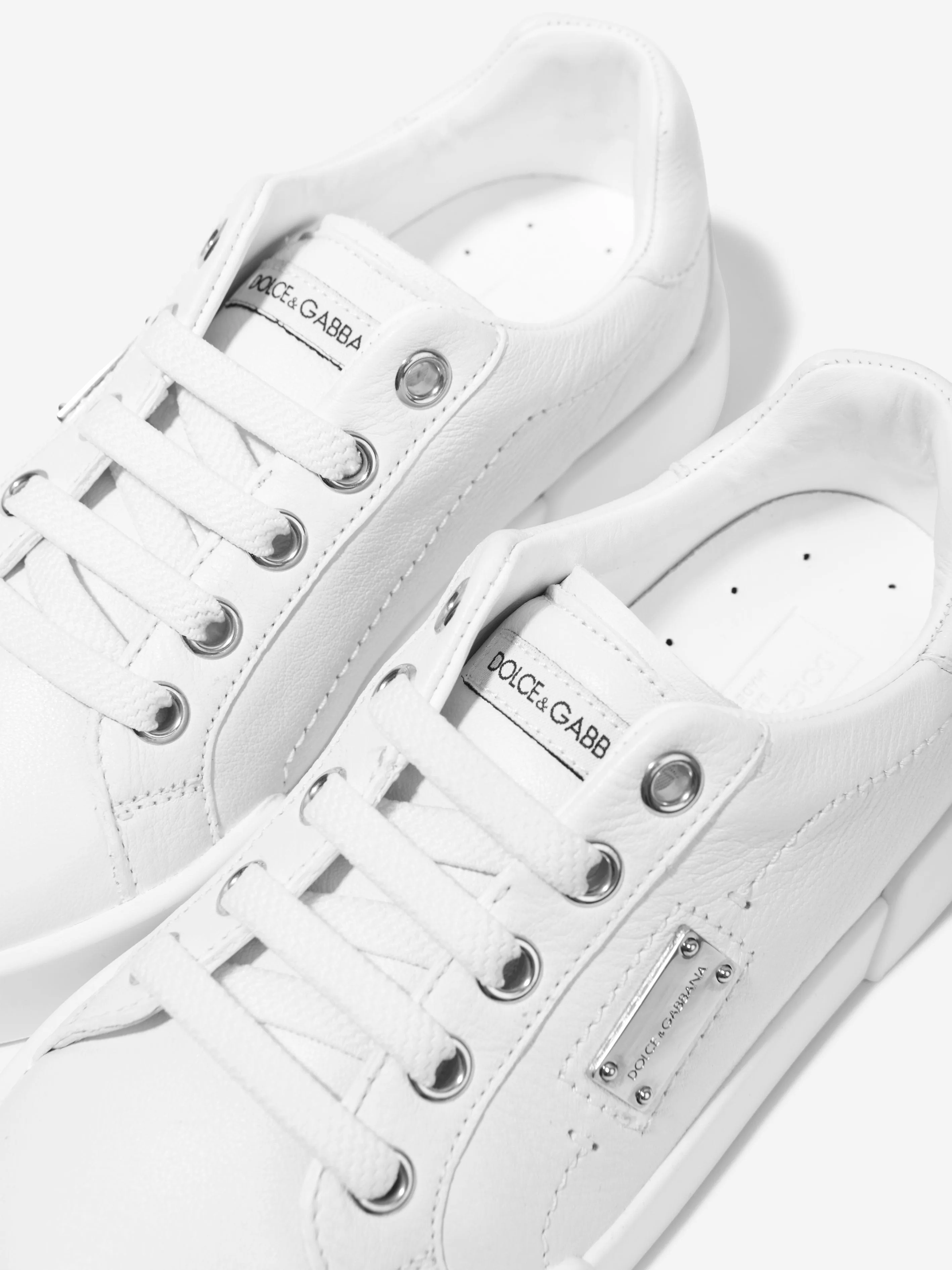 Dolce & Gabbana Kids Leather Lace Up Trainers in White