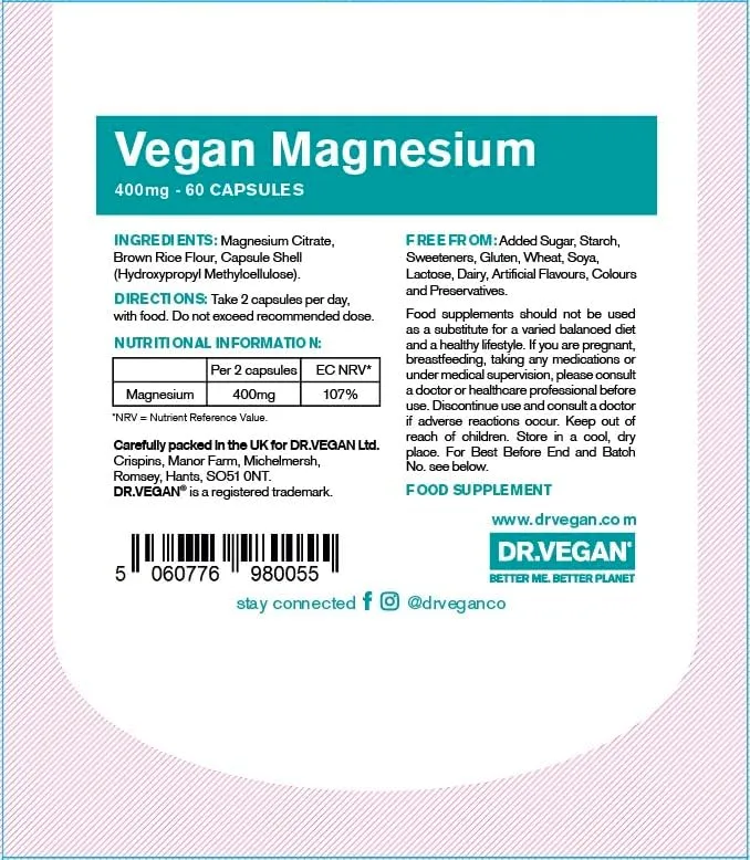 DR.VEGAN Magnesium 400mg - 60 Capsules