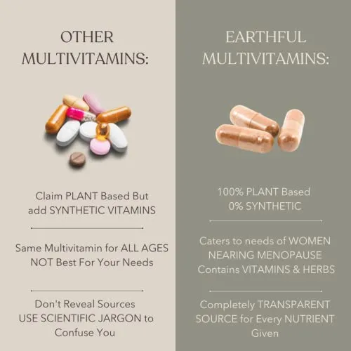 Earthful Multivitamin for Women 40  nearing Menopause - For Improved Immunity, Hormonal Health, Skin, Hair & Bone Health, 100% Natural with 12 Vital Vitamins, Herbs, 30 Day Pack (60 Capsules)