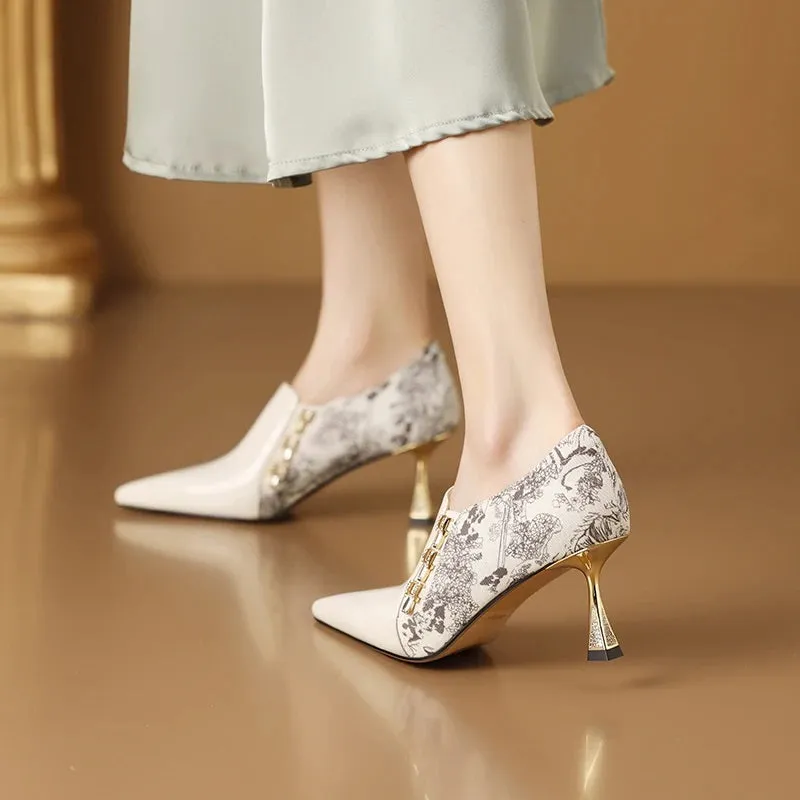 Elegant and Classy Embroidered Slip-on High Heel Pumps