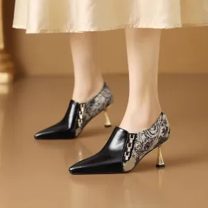 Elegant and Classy Embroidered Slip-on High Heel Pumps