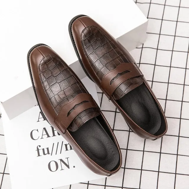 Elegant Crocodile Print Design Men Shoes