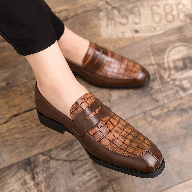 Elegant Crocodile Print Design Men Shoes