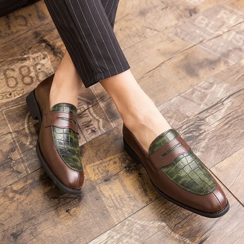 Elegant Crocodile Print Design Men Shoes