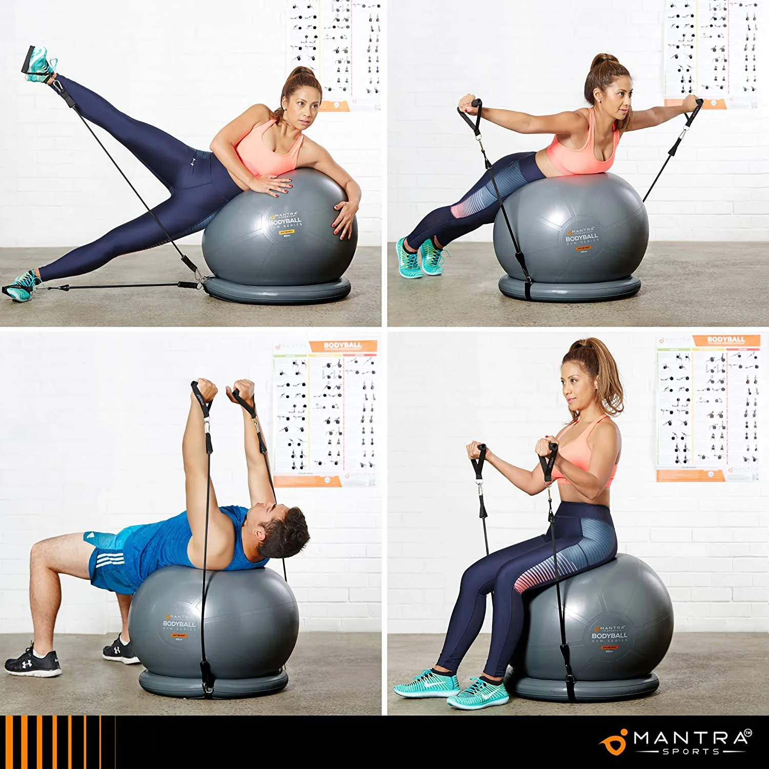 Exercise Ball Chair - 55cm / 65cm / 75cm Yoga Fitness Pilates Ball & Stability Base for Home Gym & Office - Resistance Bands, Workout Poster & Pump. Improve Balance, Core Strength & Posture