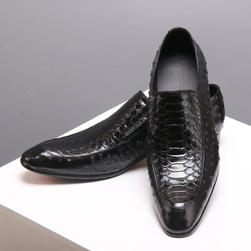 ExoticLuxe Croc Texture Leather Slip-On Oxford Brogues