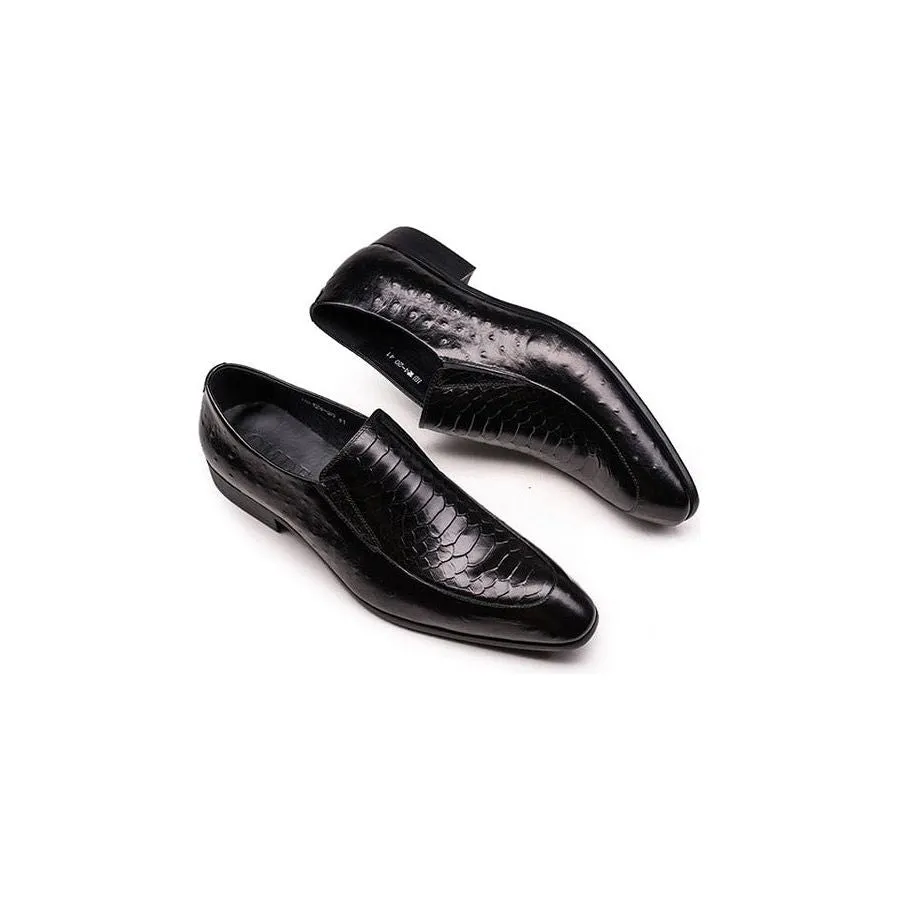 ExoticLuxe Croc Texture Leather Slip-On Oxford Brogues