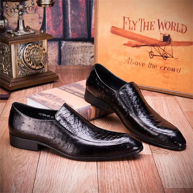 ExoticLuxe Croc Texture Leather Slip-On Oxford Brogues