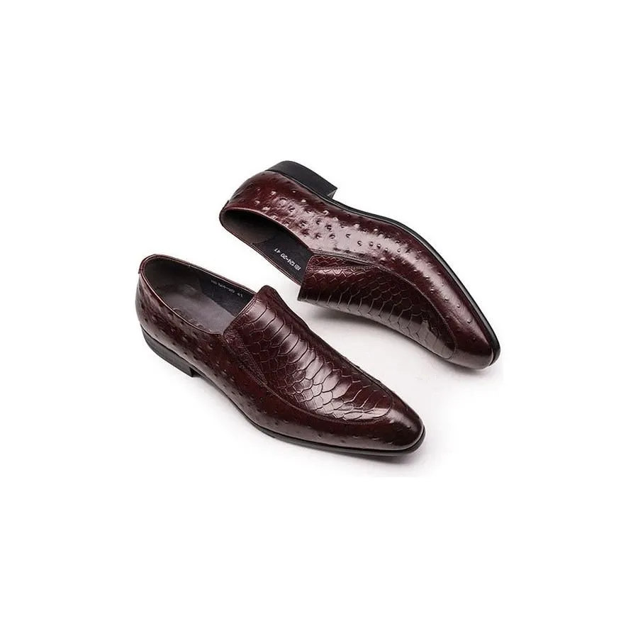 ExoticLuxe Croc Texture Leather Slip-On Oxford Brogues