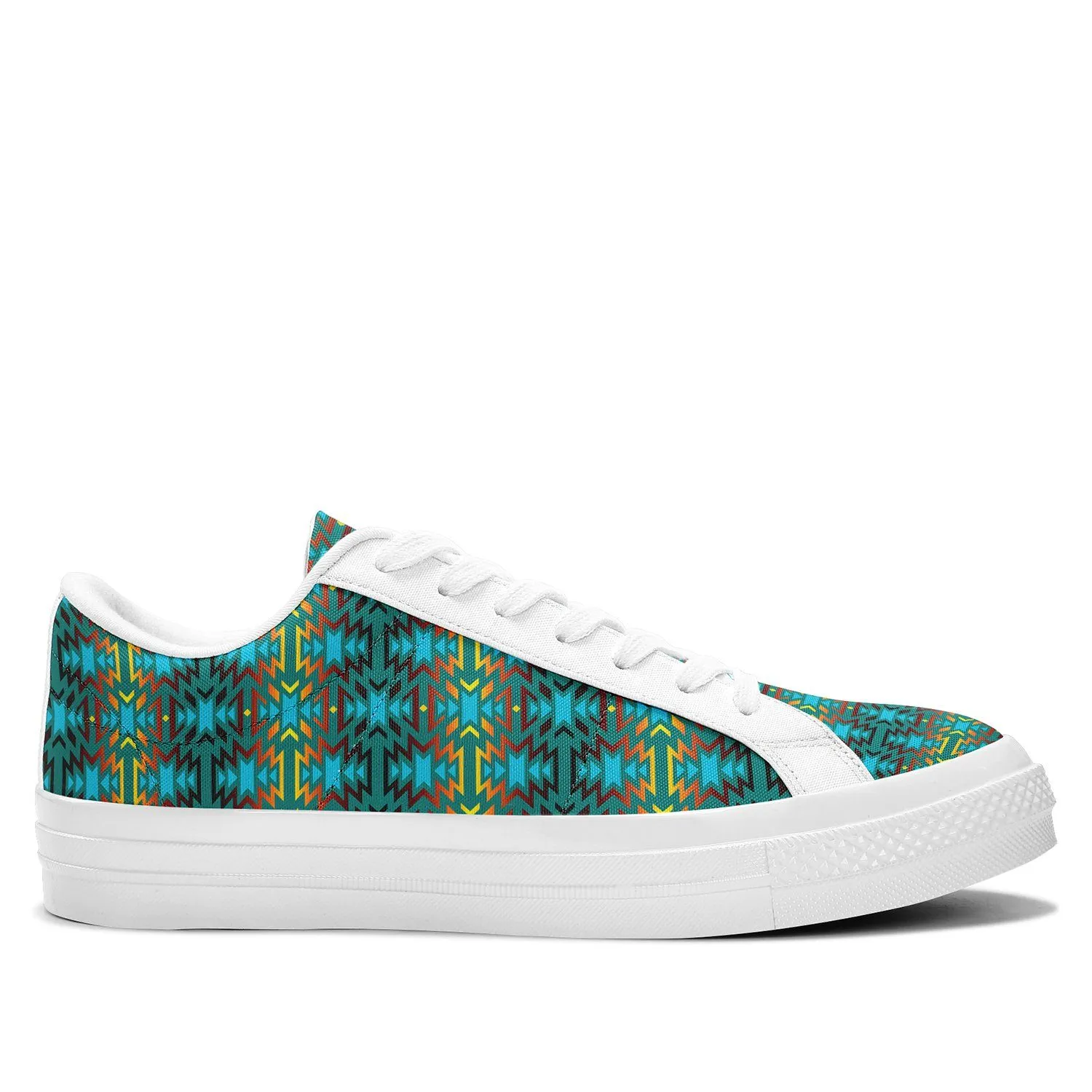 Fire Colors and Turquoise Teal Aapisi Low Top Canvas Shoes White Sole