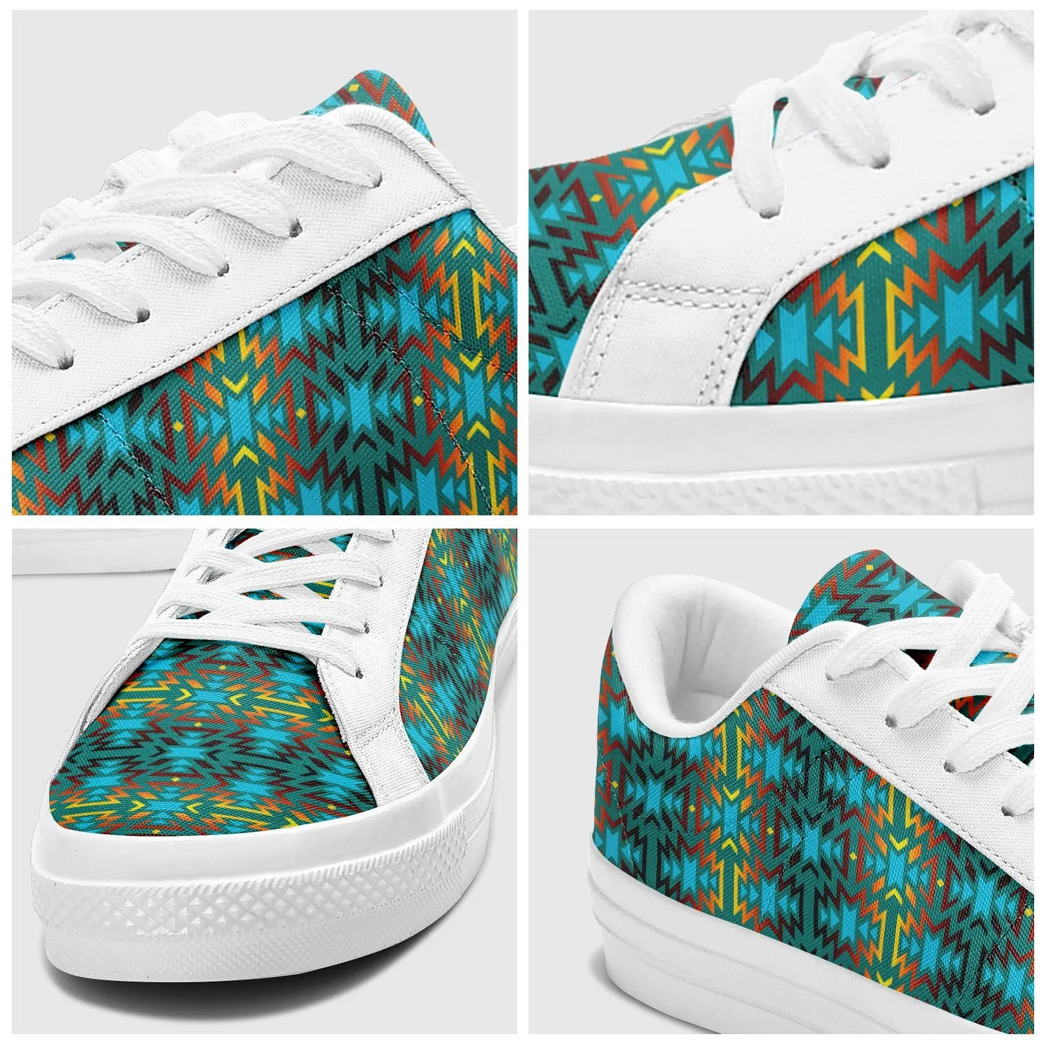 Fire Colors and Turquoise Teal Aapisi Low Top Canvas Shoes White Sole