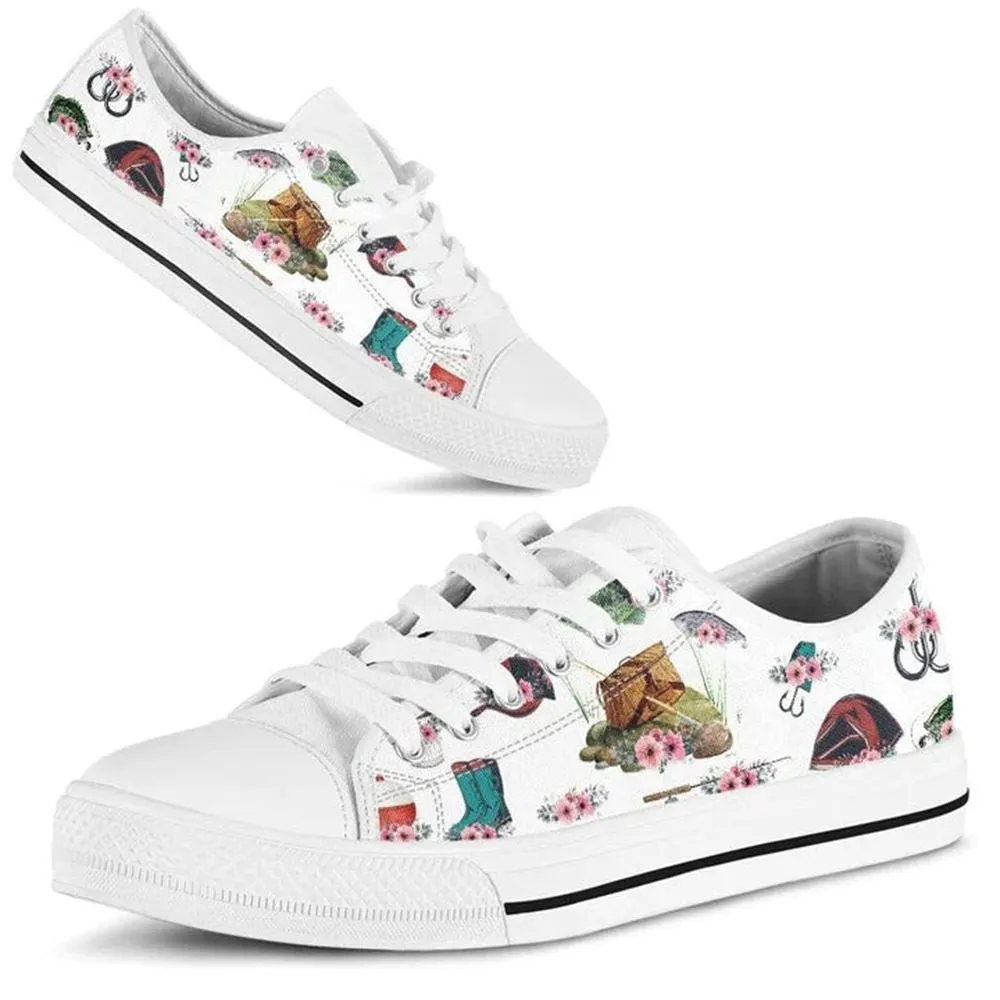 Fishing Tool Flower Watercolor Low Top Shoes, Low Top Sneaker, Low Top Canvas Shoes