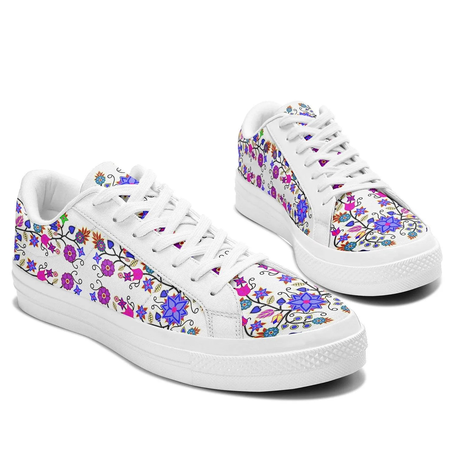 Floral Beadwork Seven Clans White Aapisi Low Top Canvas Shoes White Sole