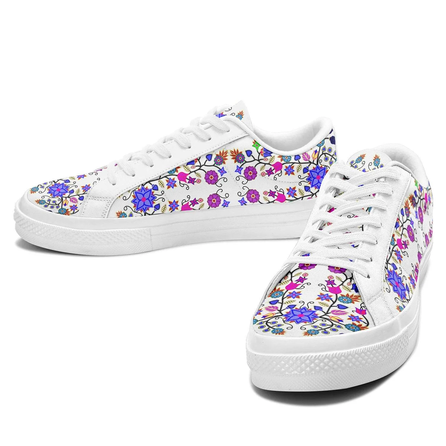 Floral Beadwork Seven Clans White Aapisi Low Top Canvas Shoes White Sole